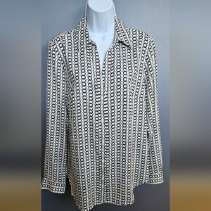 Classic Ann Taylor Button-down Blouse, Geometric Print, L